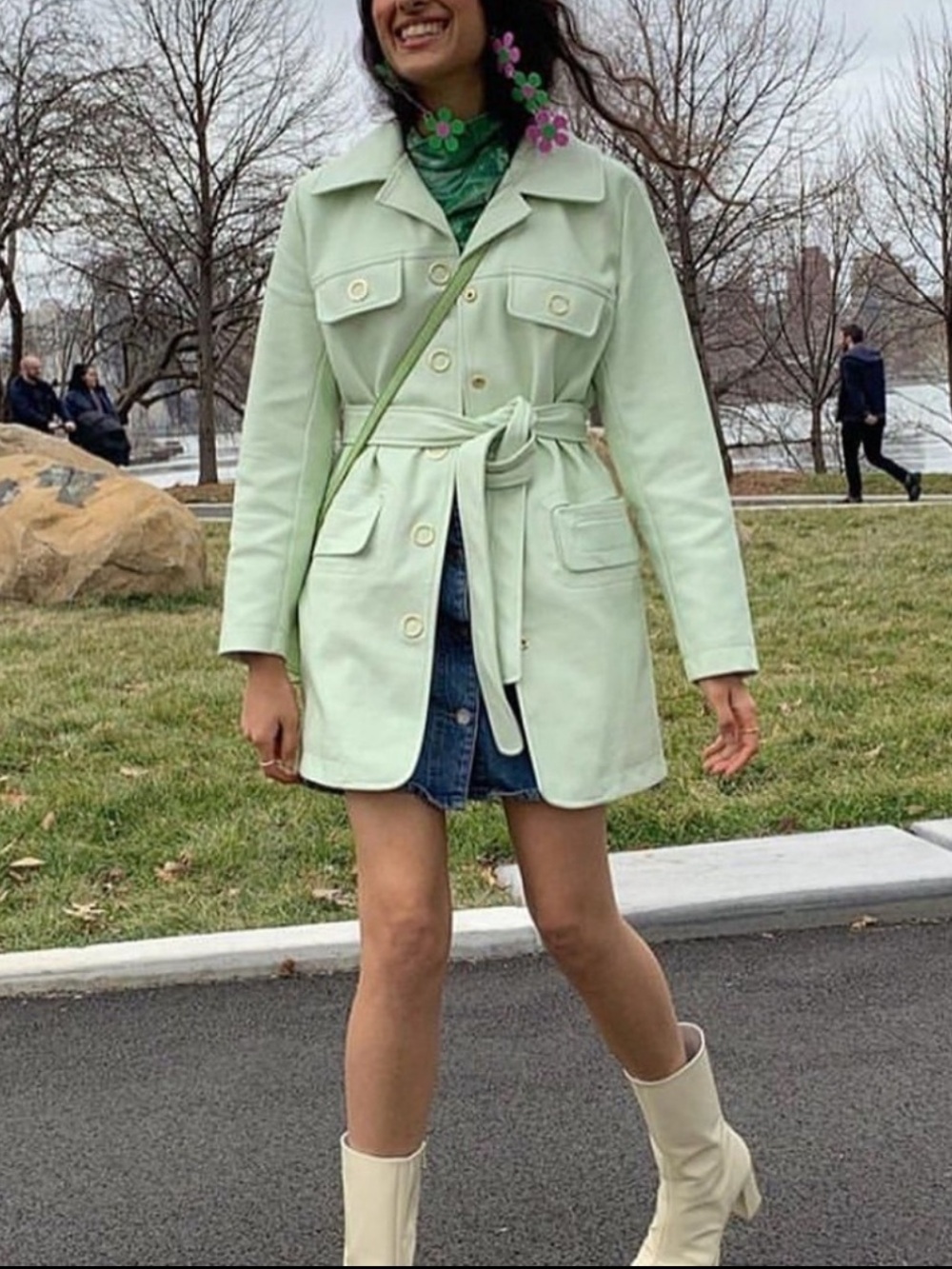 House of Sunny Retro Blazer Faux Leather Jacket Pistachio Green Size 2